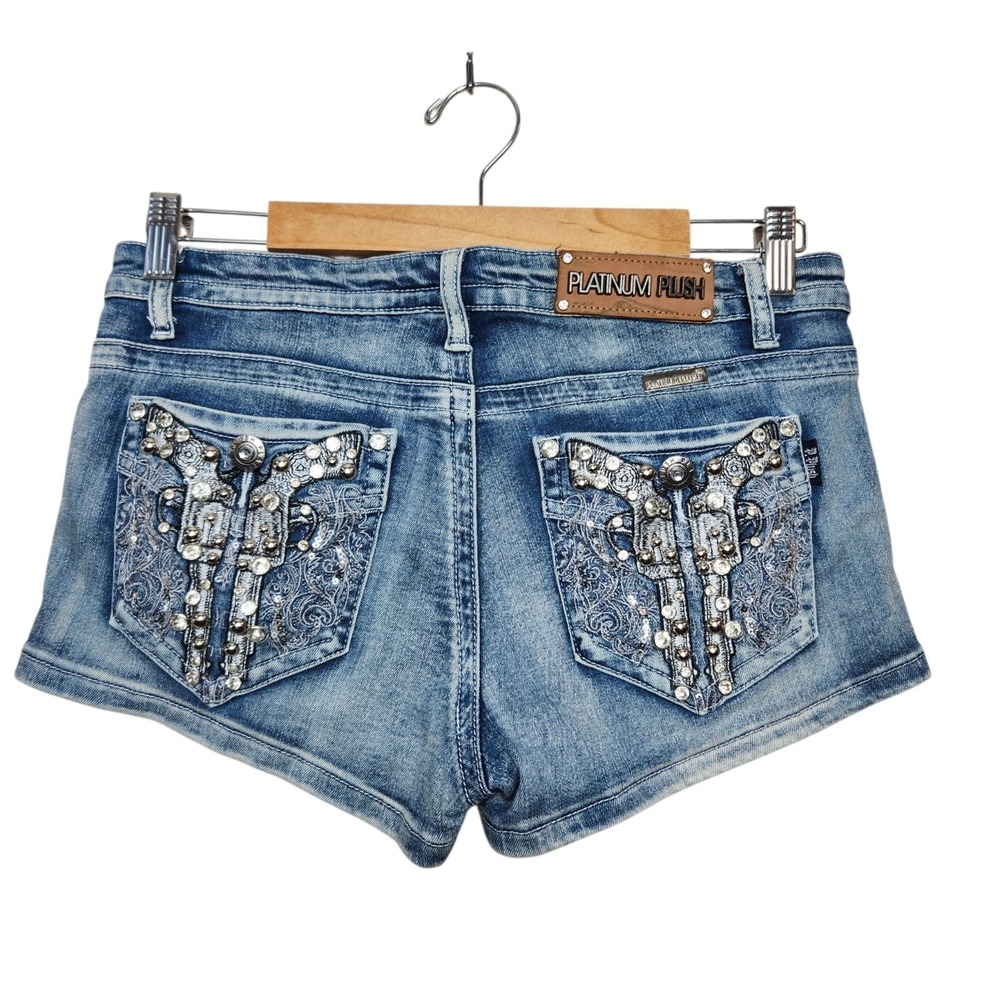 Platinum Plush Size Medium Y2K Embellished Rhinestone Micro Shorts Jean Baroque